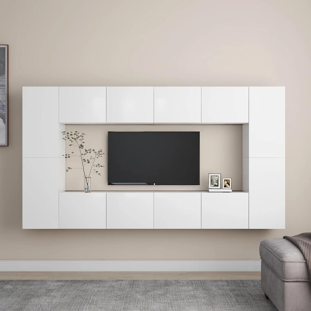 vidaXL 8 Piece TV Cabinet Set White Engineered Wood