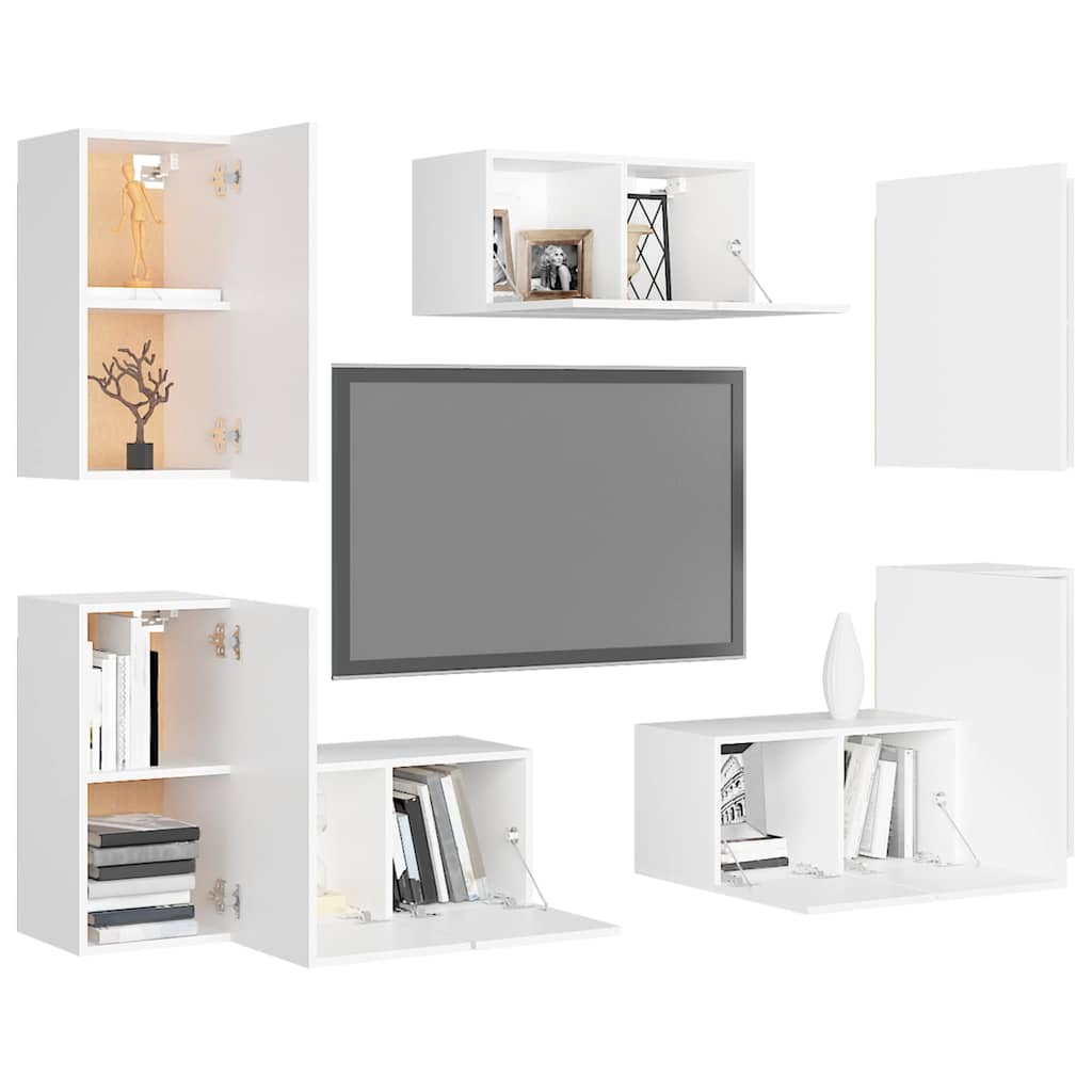 vidaXL 7 Piece TV Cabinet Set White Engineered Wood