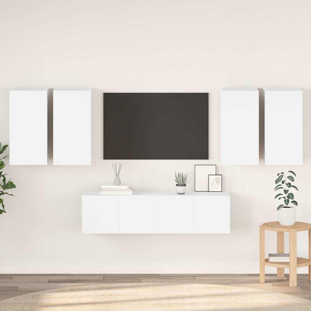 vidaXL 6 Piece TV Cabinet Set White Engineered Wood