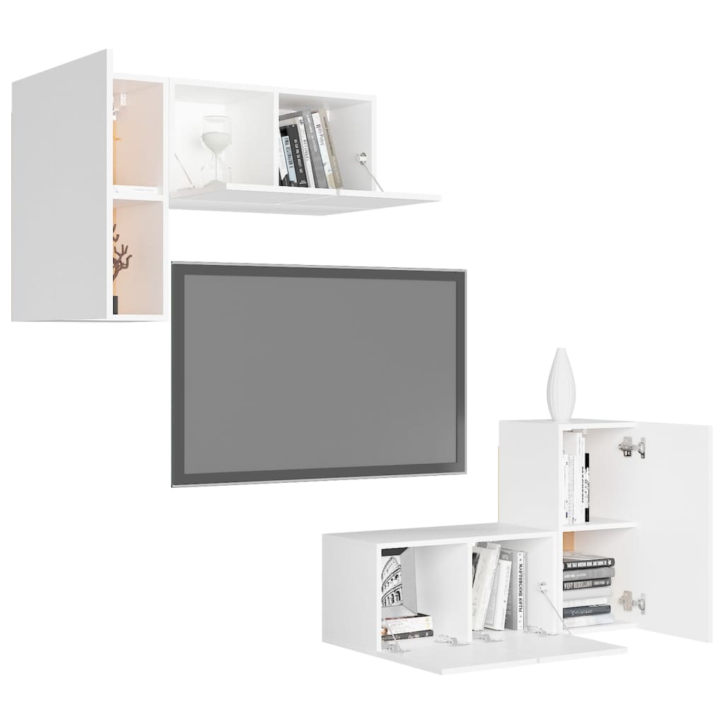 vidaXL 4 Piece TV Cabinet Set White Engineered Wood