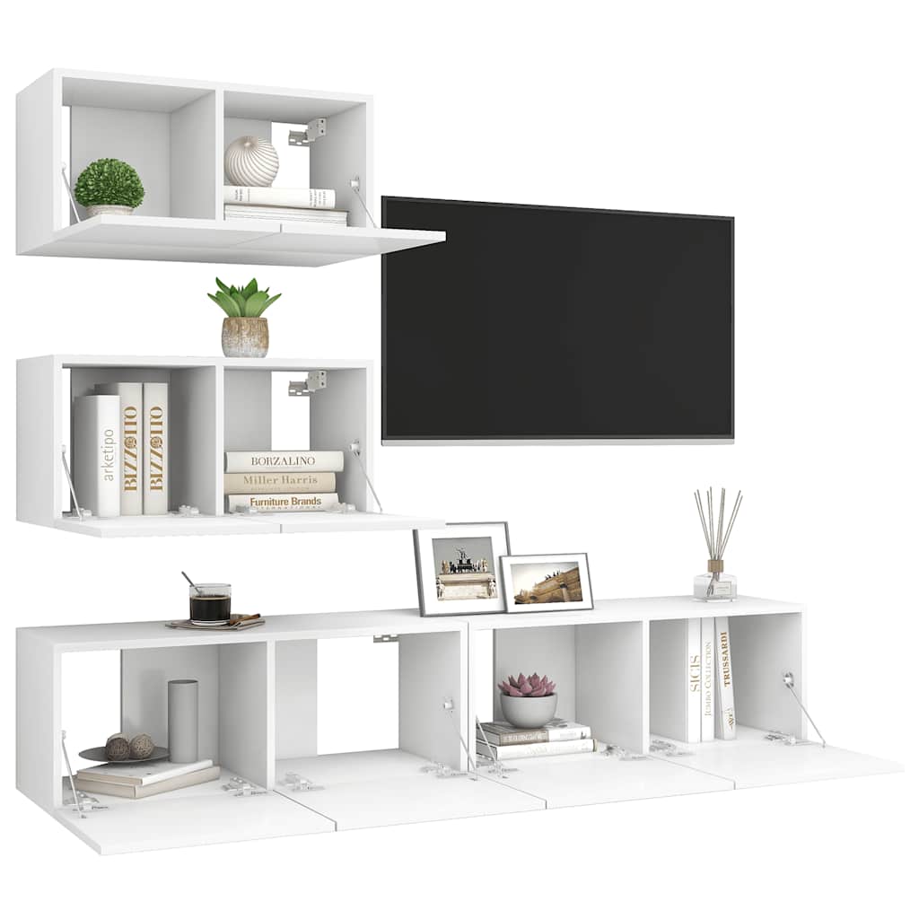 vidaXL 4 Piece TV Cabinet Set White Engineered Wood