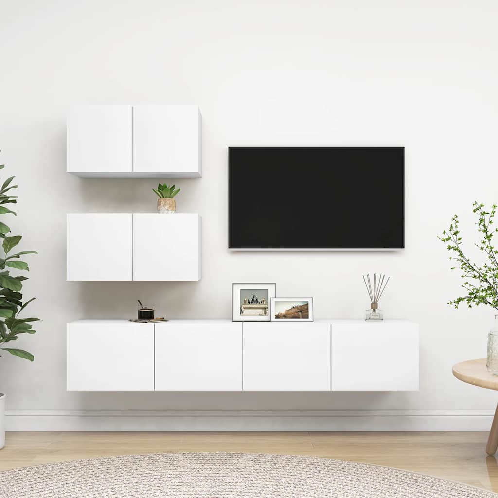 vidaXL 4 Piece TV Cabinet Set White Engineered Wood