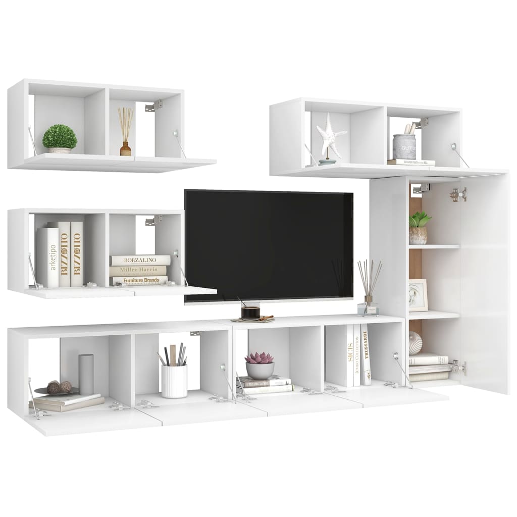 vidaXL 6 Piece TV Cabinet Set White Engineered Wood