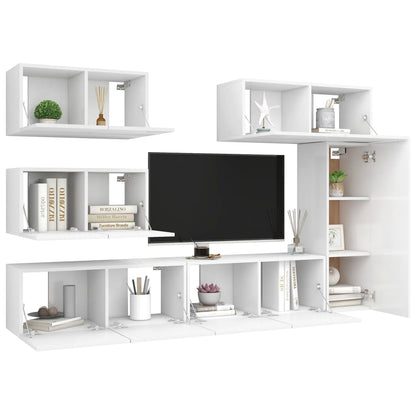 vidaXL 6 Piece TV Cabinet Set White Engineered Wood