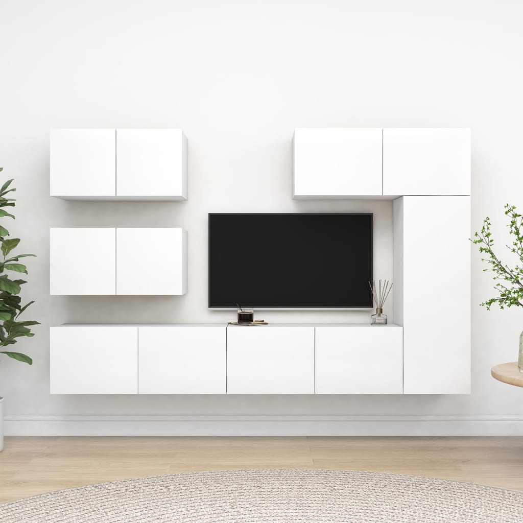 vidaXL 6 Piece TV Cabinet Set White Engineered Wood