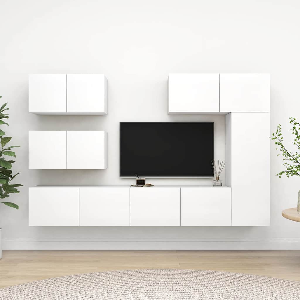 vidaXL 6 Piece TV Cabinet Set White Engineered Wood