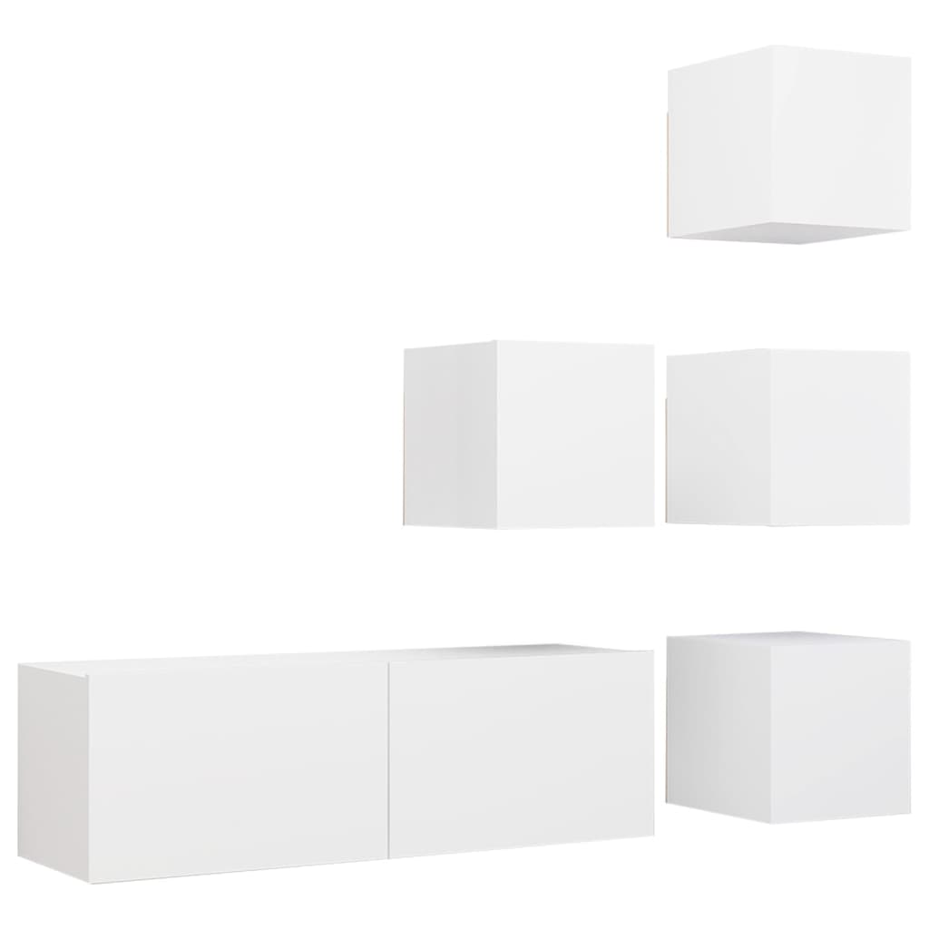 3078722 vidaXL 5 Piece TV Cabinet Set White Engineered Wood (804483+801481)