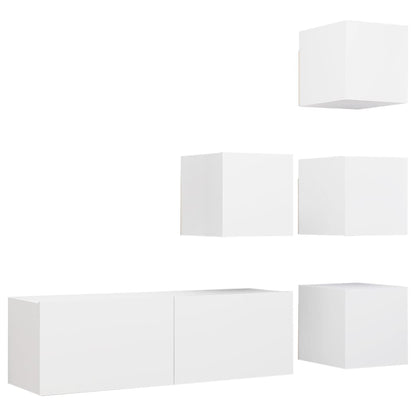 3078722 vidaXL 5 Piece TV Cabinet Set White Engineered Wood (804483+801481)