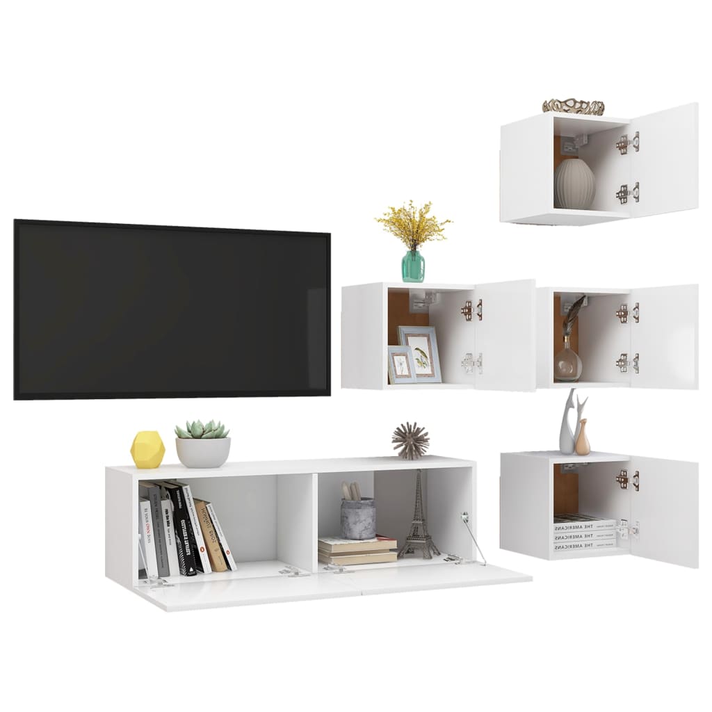 3078722 vidaXL 5 Piece TV Cabinet Set White Engineered Wood (804483+801481)