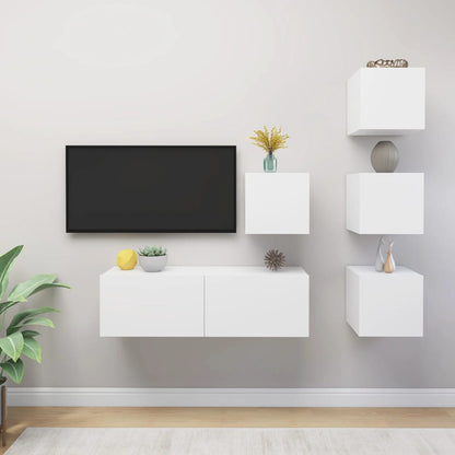 3078722 vidaXL 5 Piece TV Cabinet Set White Engineered Wood (804483+801481)