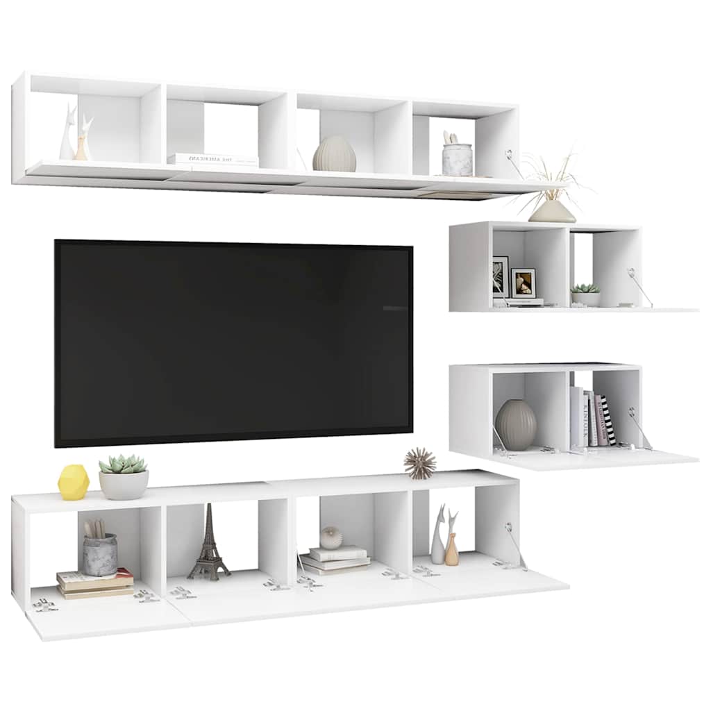 vidaXL 6 Piece TV Cabinet Set White Engineered Wood