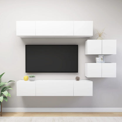 vidaXL 6 Piece TV Cabinet Set White Engineered Wood