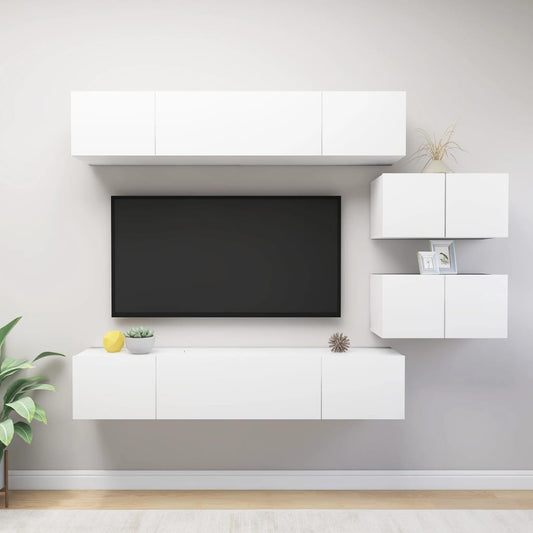 vidaXL 6 Piece TV Cabinet Set White Engineered Wood