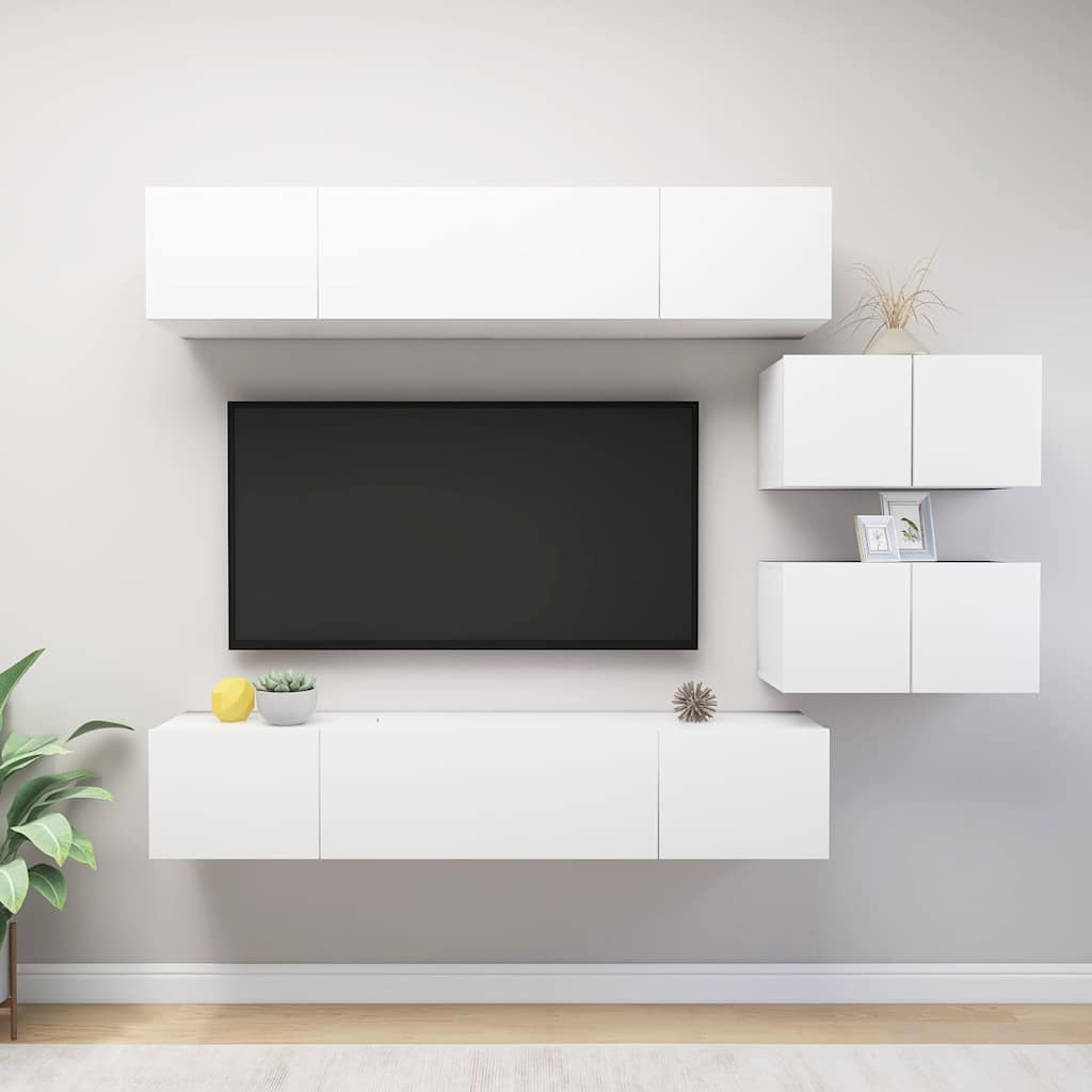 vidaXL 6 Piece TV Cabinet Set White Engineered Wood