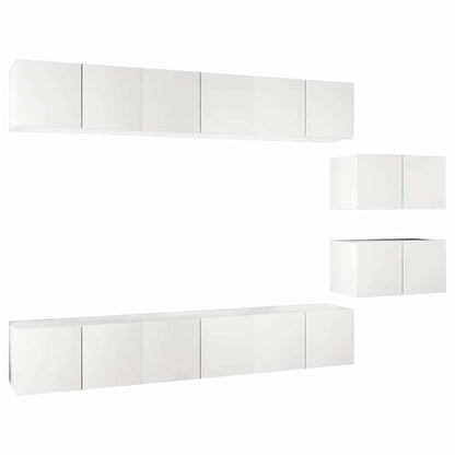 vidaXL 8 Piece Wall-mounted TV Cabinet Set White Engineered Wood
