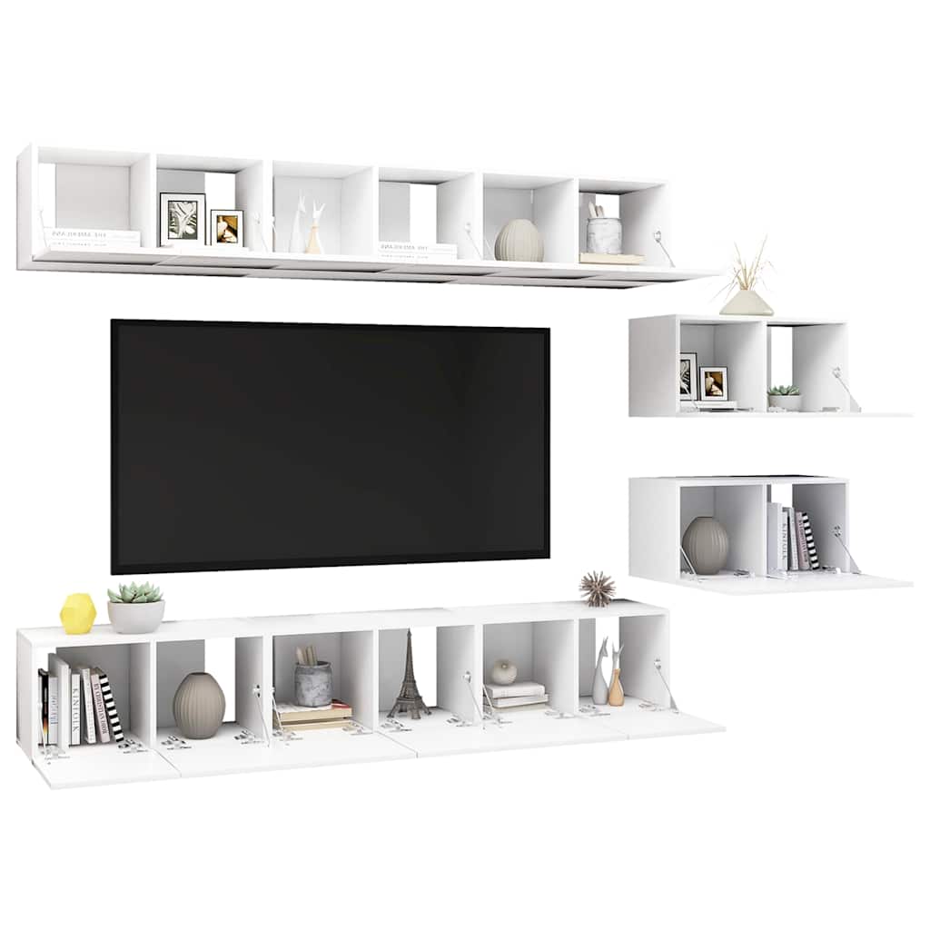 vidaXL 8 Piece Wall-mounted TV Cabinet Set White Engineered Wood