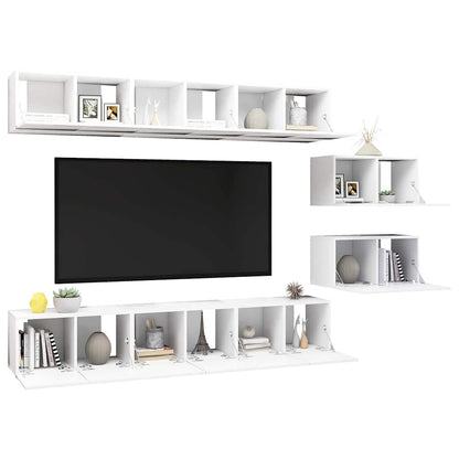 vidaXL 8 Piece Wall-mounted TV Cabinet Set White Engineered Wood