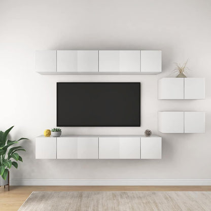 vidaXL 8 Piece Wall-mounted TV Cabinet Set White Engineered Wood
