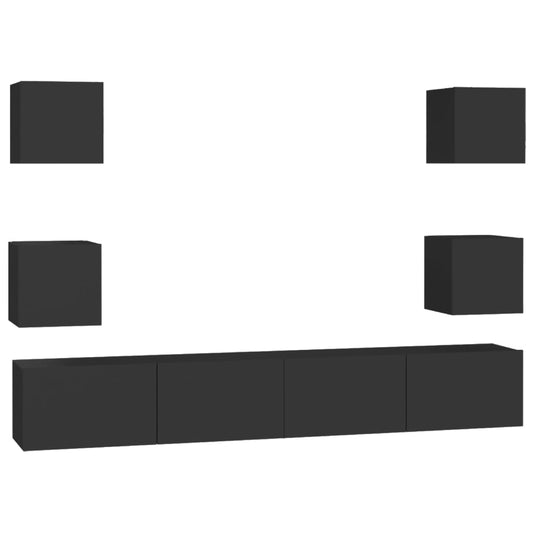 vidaXL 6 Piece TV Cabinet Set Black Engineered Wood