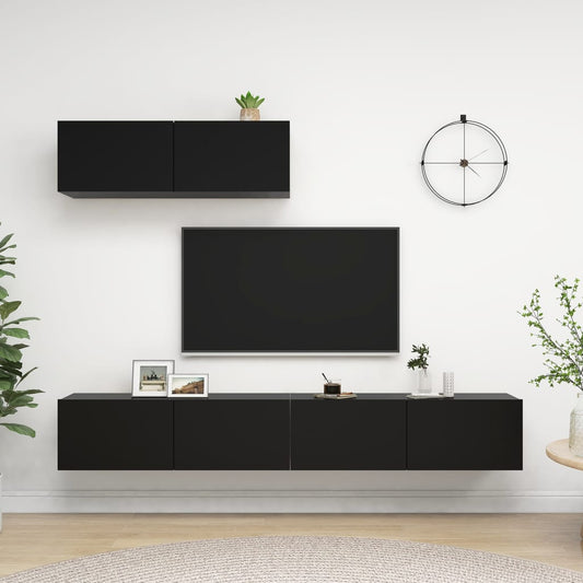 3078808 vidaXL 3 Piece TV Cabinet Set Black Engineered Wood (801482+801482x2)