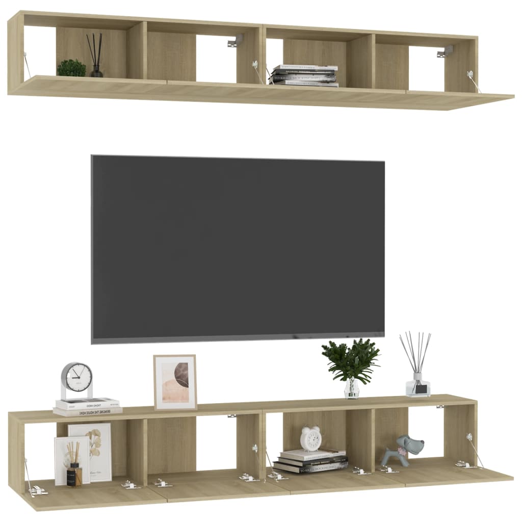 vidaXL TV Cabinets 4 pcs Sonoma Oak 100x30x30 cm Engineered Wood