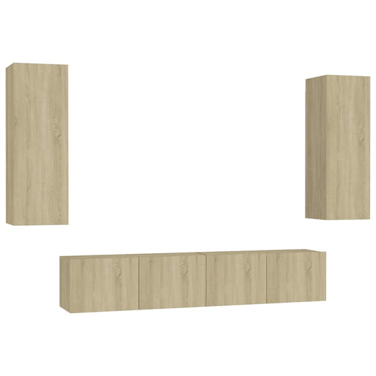 vidaXL 4 Piece TV Cabinet Set Sonoma Oak Engineered Wood