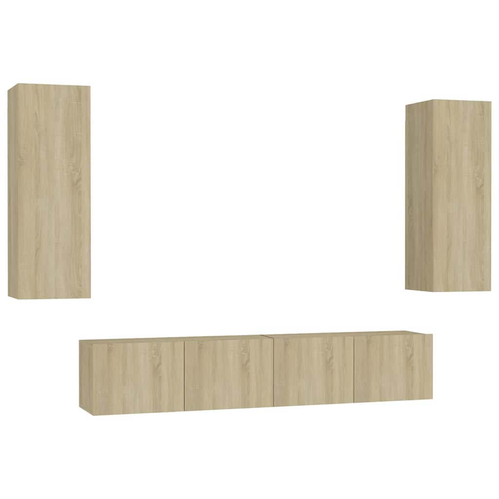 vidaXL 4 Piece TV Cabinet Set Sonoma Oak Engineered Wood
