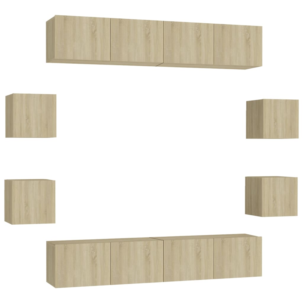 vidaXL 8 Piece TV Cabinet Set Sonoma Oak Engineered Wood