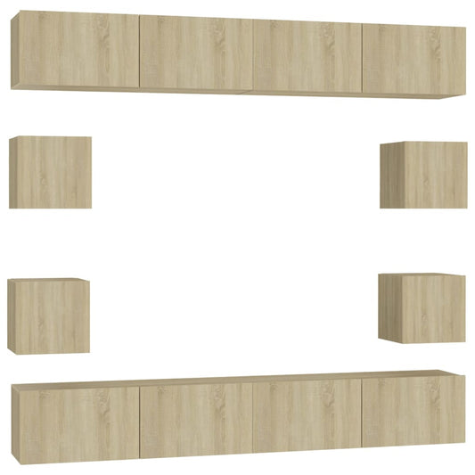 vidaXL 8 Piece TV Cabinet Set Sonoma Oak Engineered Wood