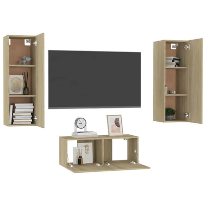 vidaXL 3 Piece TV Cabinet Set Sonoma Oak Engineered Wood