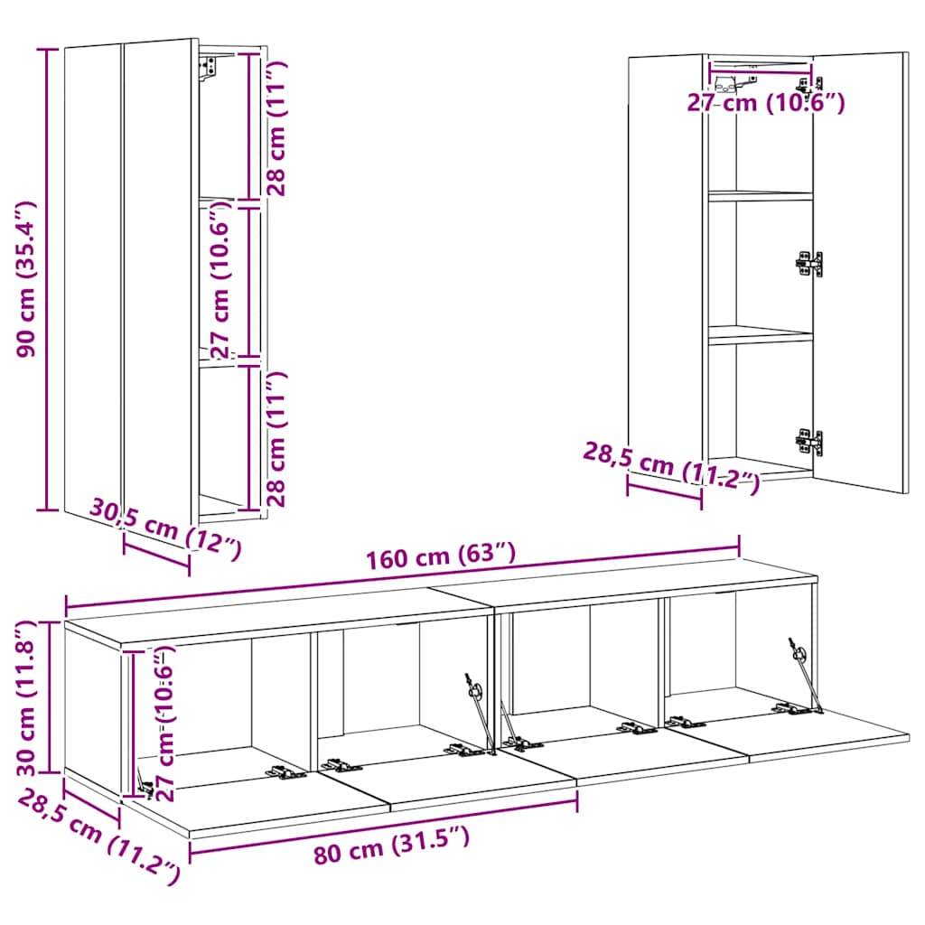 vidaXL 4 Piece TV Cabinet Set Sonoma Oak Engineered Wood