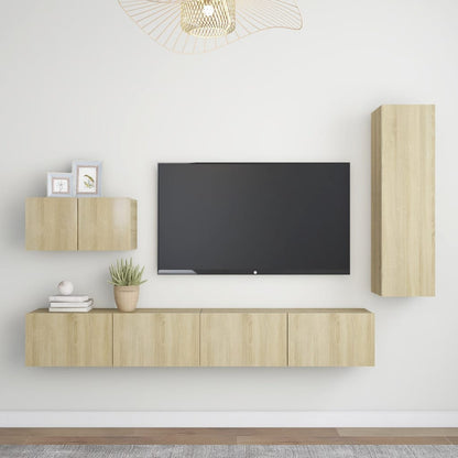 vidaXL 4 Piece TV Cabinet Set Sonoma Oak Engineered Wood