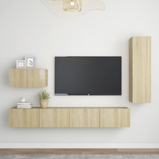 vidaXL 4 Piece TV Cabinet Set Sonoma Oak Engineered Wood
