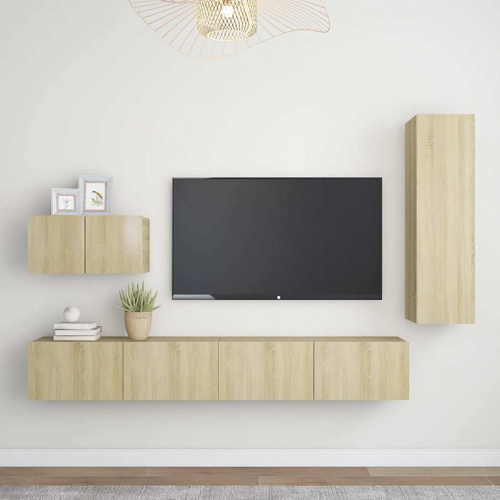 vidaXL 4 Piece TV Cabinet Set Sonoma Oak Engineered Wood