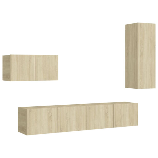 vidaXL 4 Piece TV Cabinet Set Sonoma Oak Engineered Wood