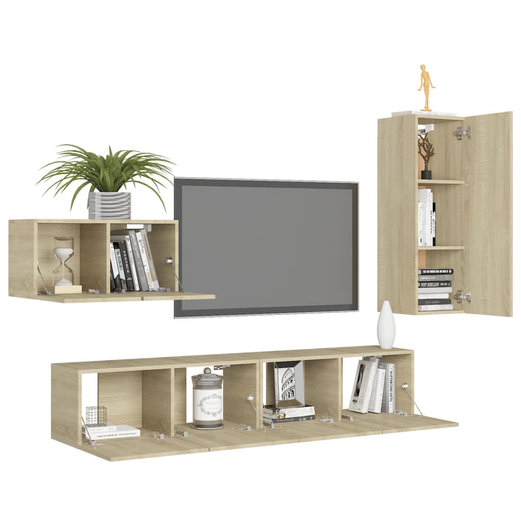 vidaXL 4 Piece TV Cabinet Set Sonoma Oak Engineered Wood