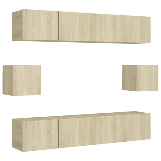 vidaXL 6 Piece TV Cabinet Set Sonoma Oak Engineered Wood