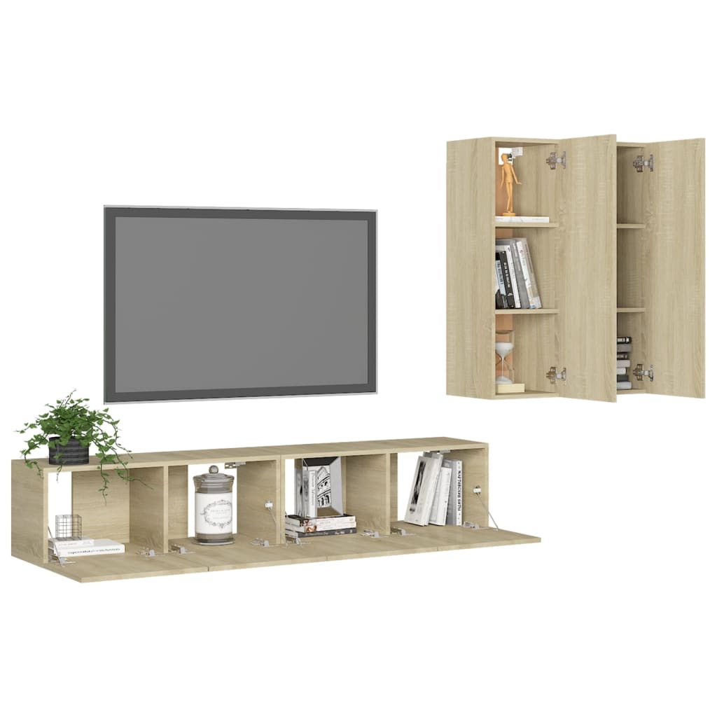 vidaXL TV Cabinet Set | Set of 4 | Sonoma oak | Engineered wood | Medium