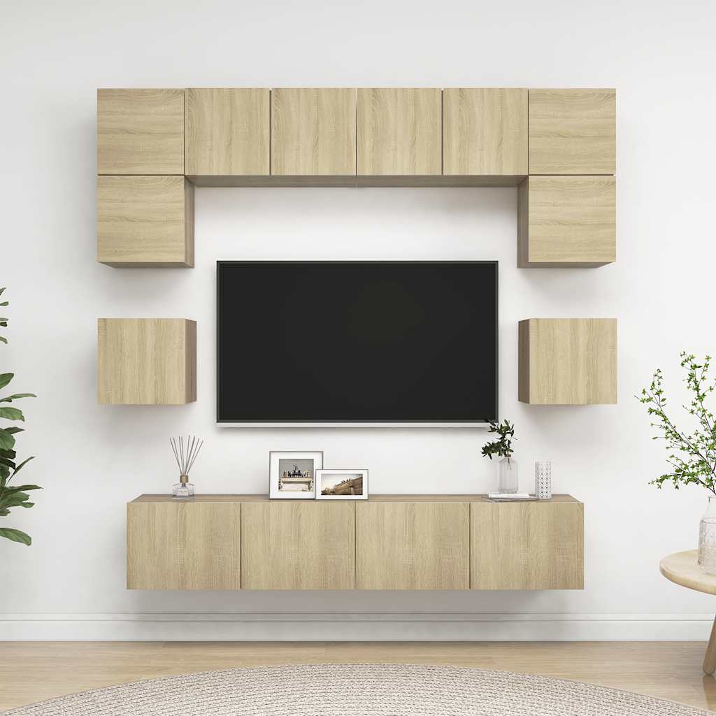 vidaXL 8 Piece TV Cabinet Set Sonoma Oak Engineered Wood
