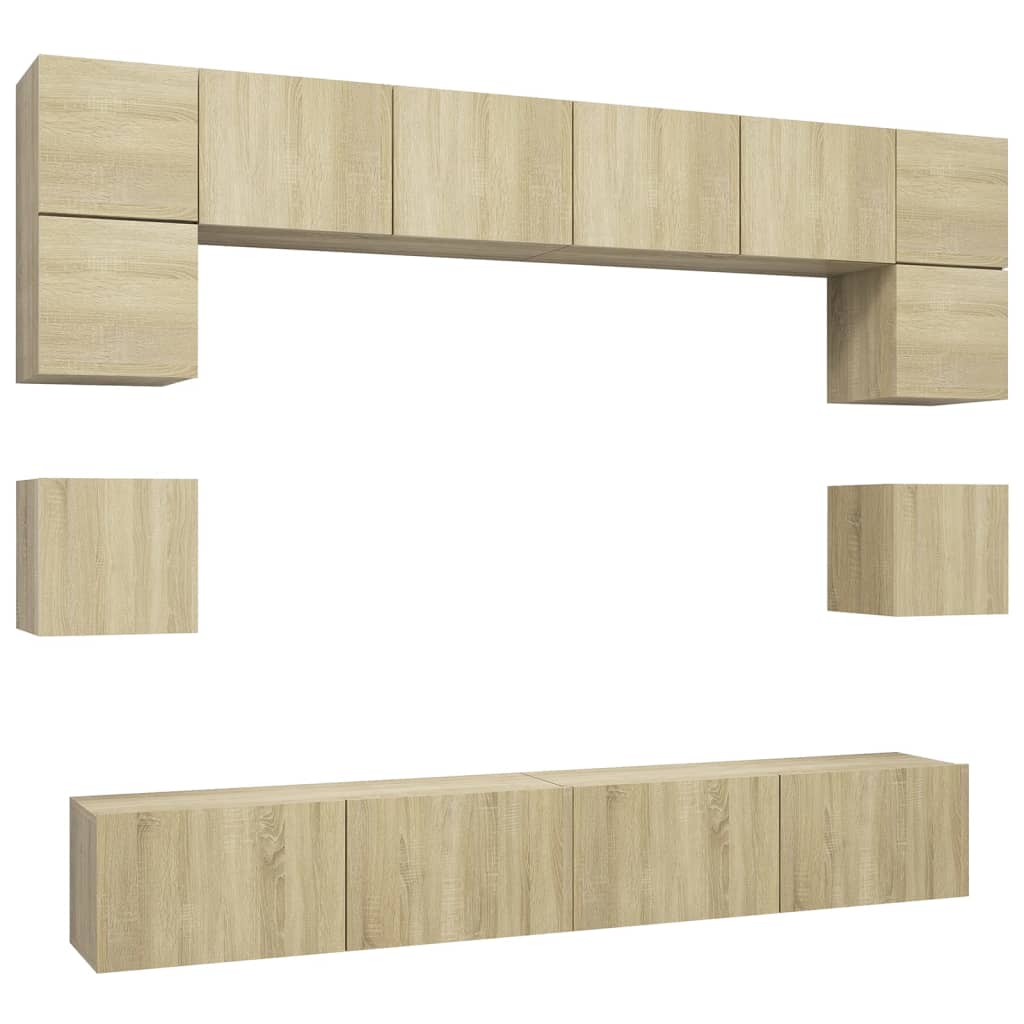 vidaXL 8 Piece TV Cabinet Set Sonoma Oak Engineered Wood
