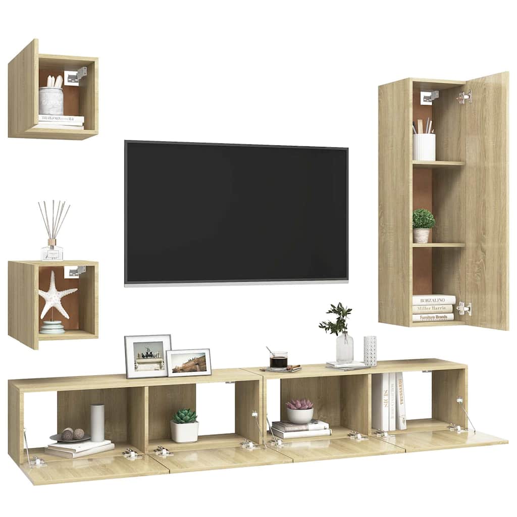 vidaXL 5 Piece TV Cabinet Set Sonoma Oak Engineered Wood