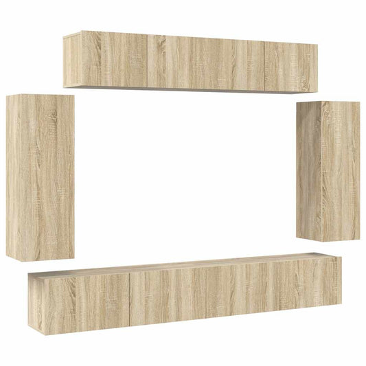 3079014 vidaXL 6 Piece TV Cabinet Set Sonoma Oak Engineered Wood (801475x2+803351+801484x2)