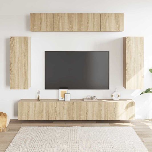 3079014 vidaXL 6 Piece TV Cabinet Set Sonoma Oak Engineered Wood (801475x2+803351+801484x2)