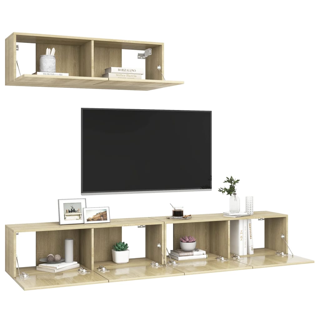 3079018 vidaXL 3 Piece TV Cabinet Set Sonoma Oak Engineered Wood (801484+801484x2)