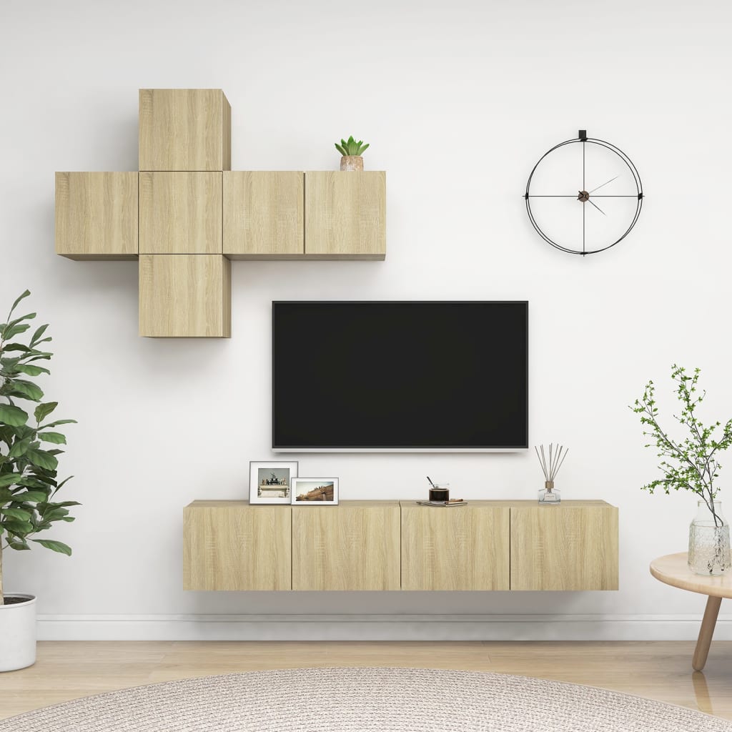 vidaXL 7 Piece TV Cabinet Set Sonoma Oak Engineered Wood