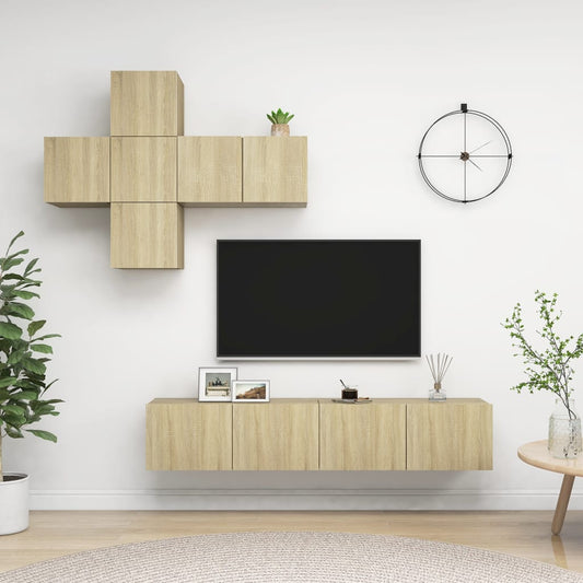 vidaXL 7 Piece TV Cabinet Set Sonoma Oak Engineered Wood