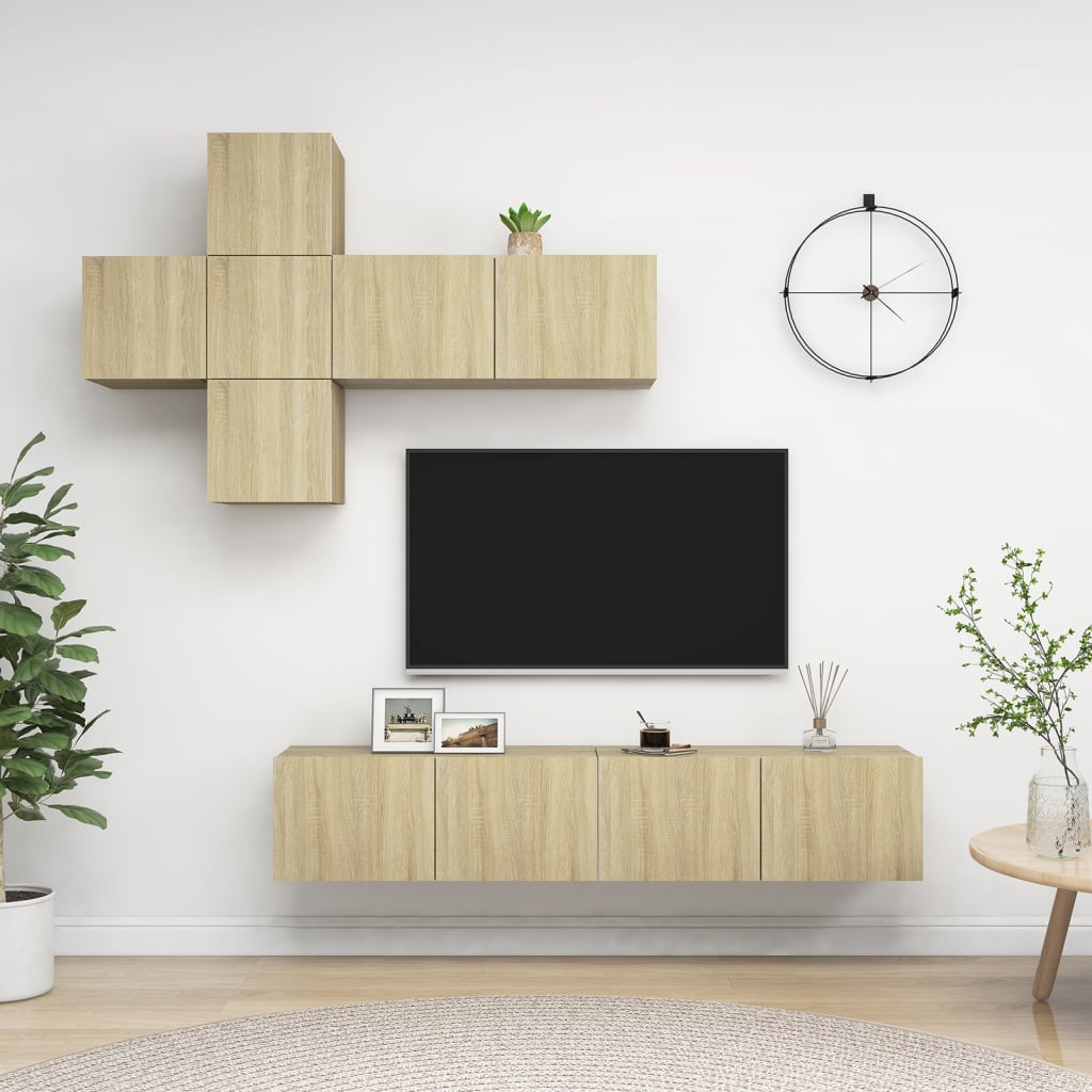 vidaXL 7 Piece TV Cabinet Set Sonoma Oak Engineered Wood