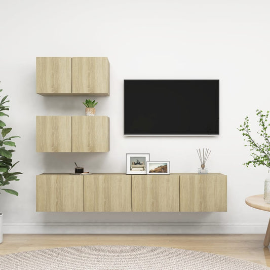 vidaXL 4 Piece TV Cabinet Set Sonoma Oak Engineered Wood