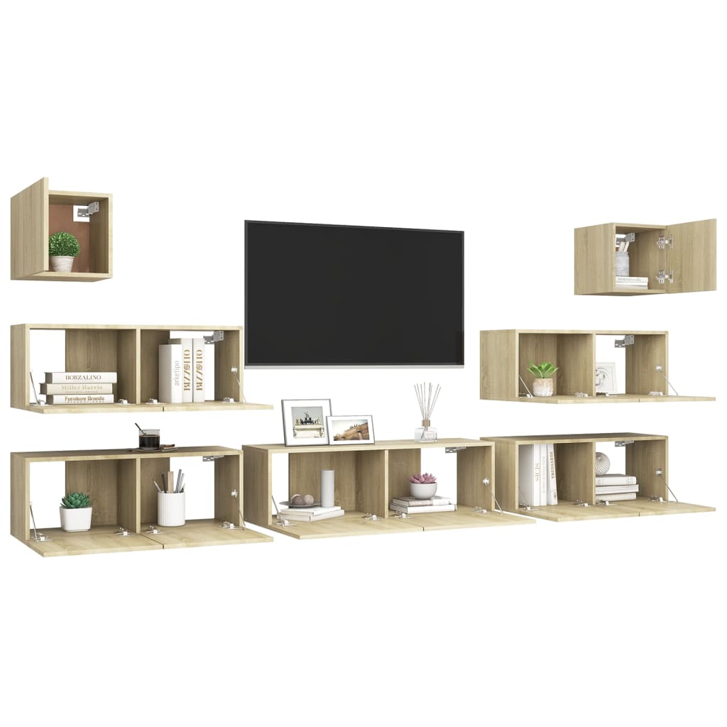 vidaXL 7 Piece TV Cabinet Set Sonoma Oak Engineered Wood