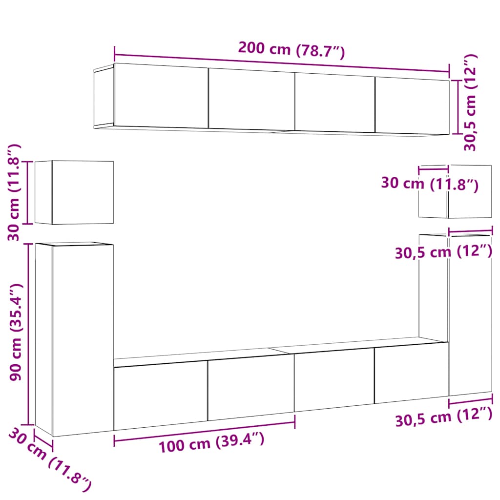 vidaXL 8 Piece TV Cabinet Set Sonoma Oak Engineered Wood